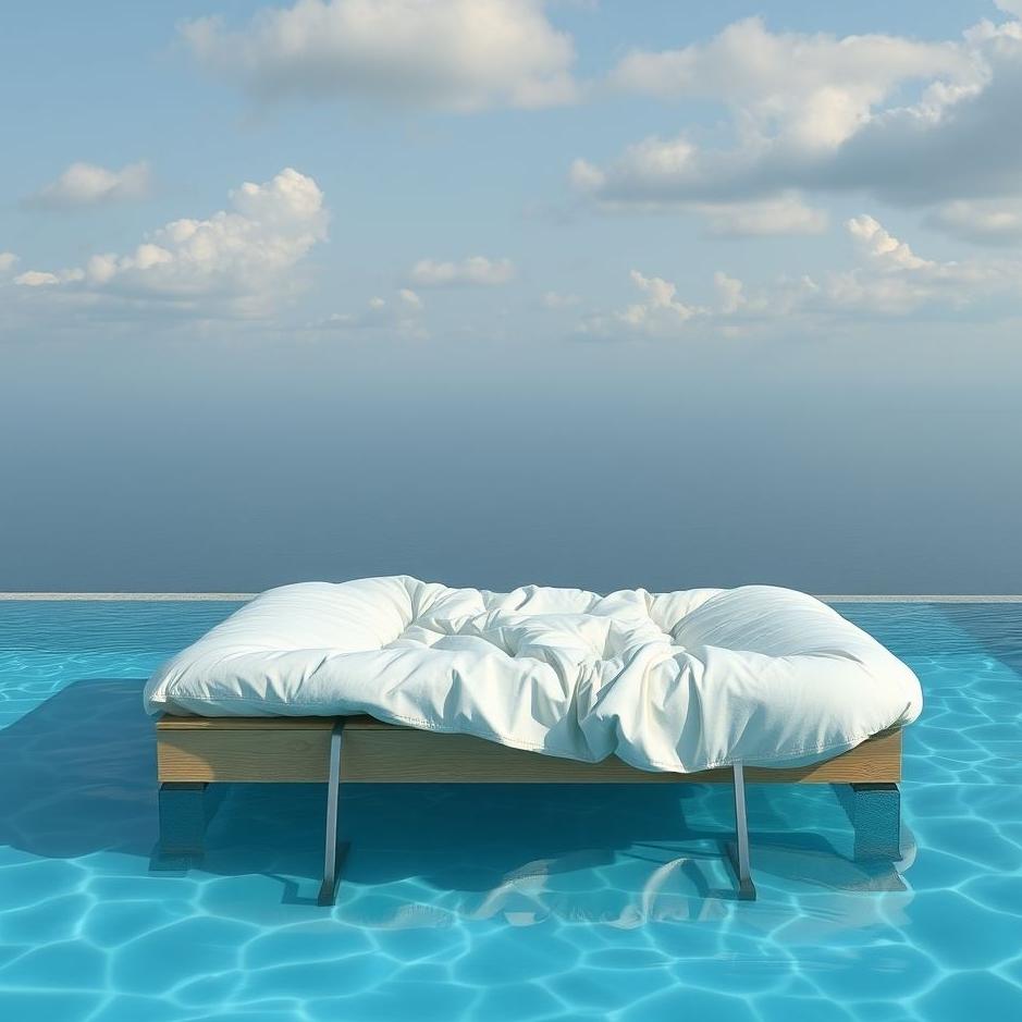 Dream : A bed in a pool in a dream