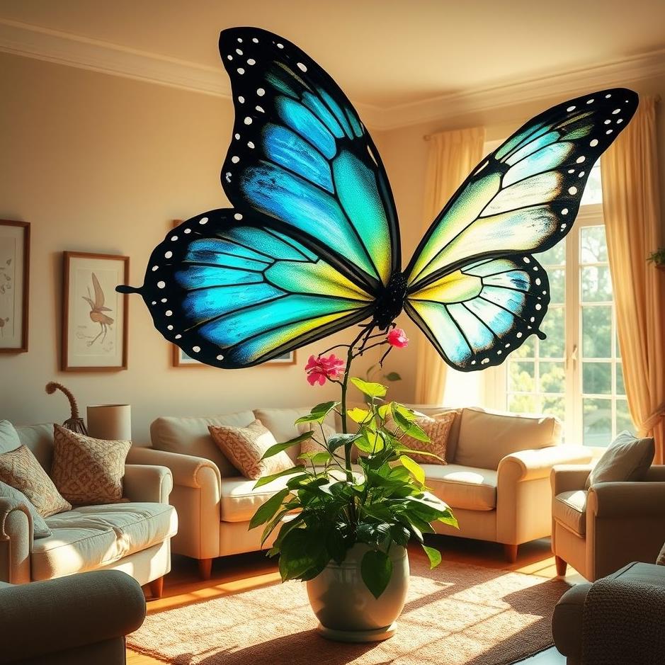 Dream : A big butterfly at home in a dream