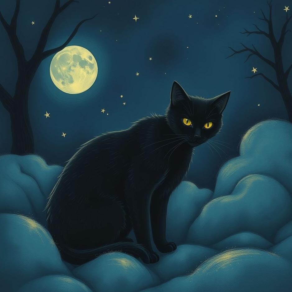 Dream : A black cat at night in a dream