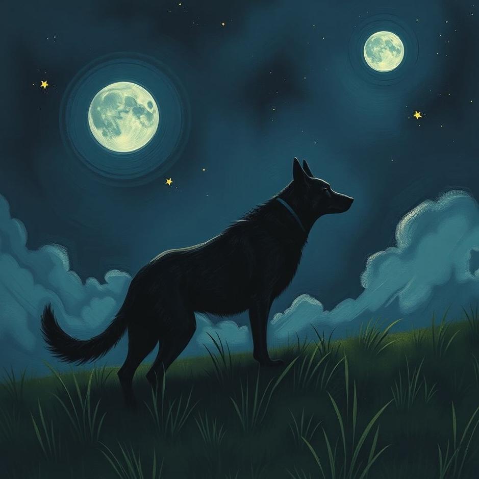Dream : A black dog at night in a dream