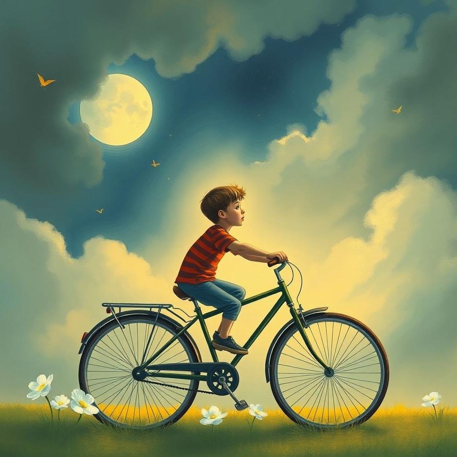 Dream : A boy riding a bicycle in a dream