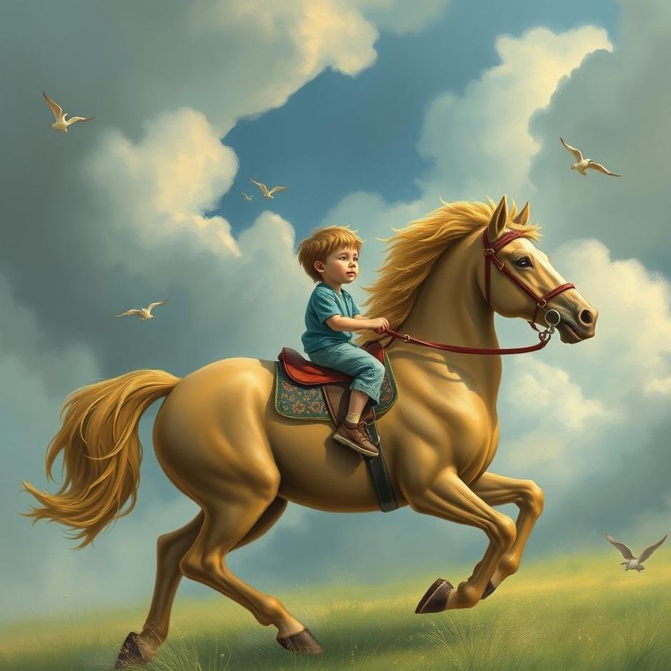 Dream : A boy riding a horse in a dream
