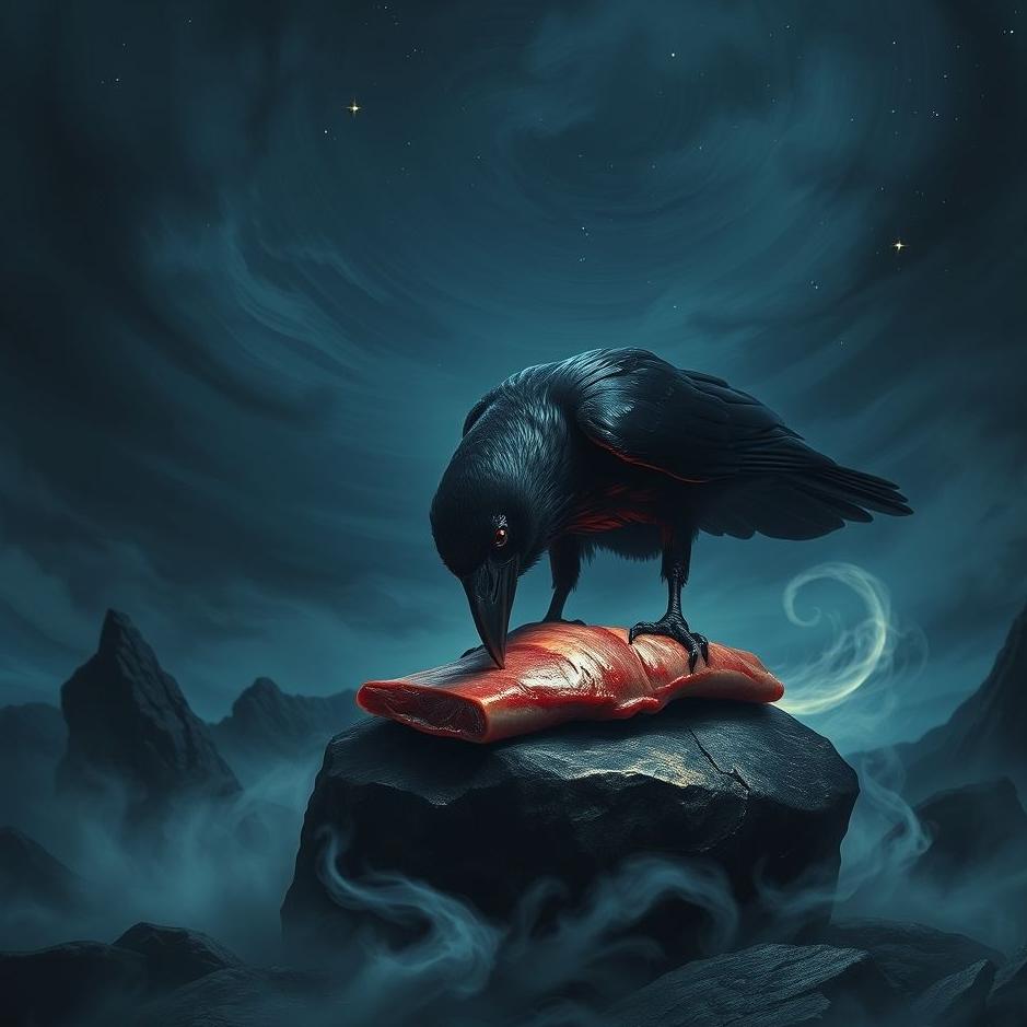 Dream : A crow eating meat in a dream