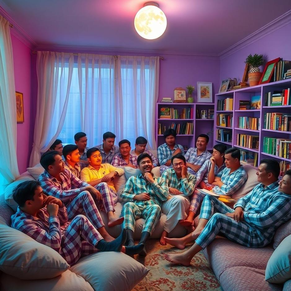 Dream : A crowd of men at home in a dream