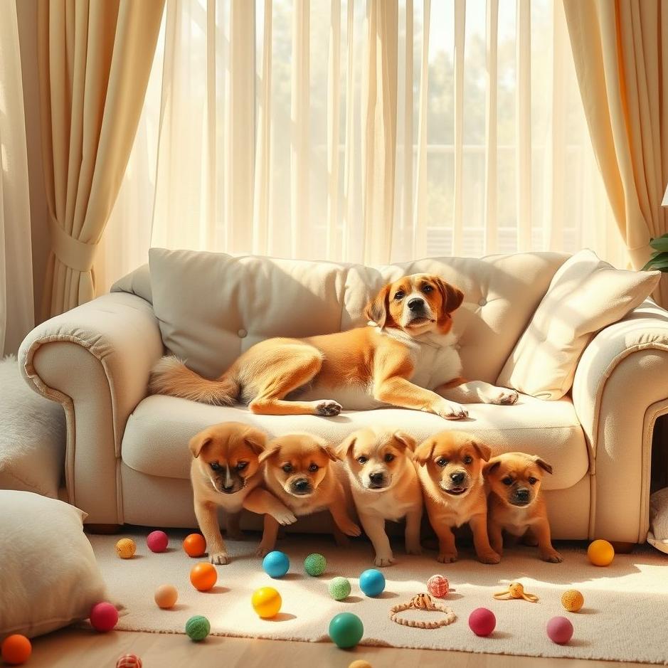 Dream : A dog and its puppies at home in a dream