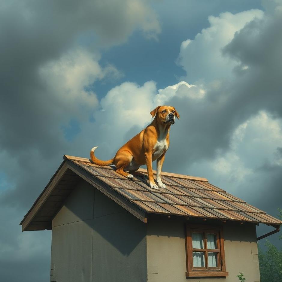 Dream : A dog on the roof of the house in a dream