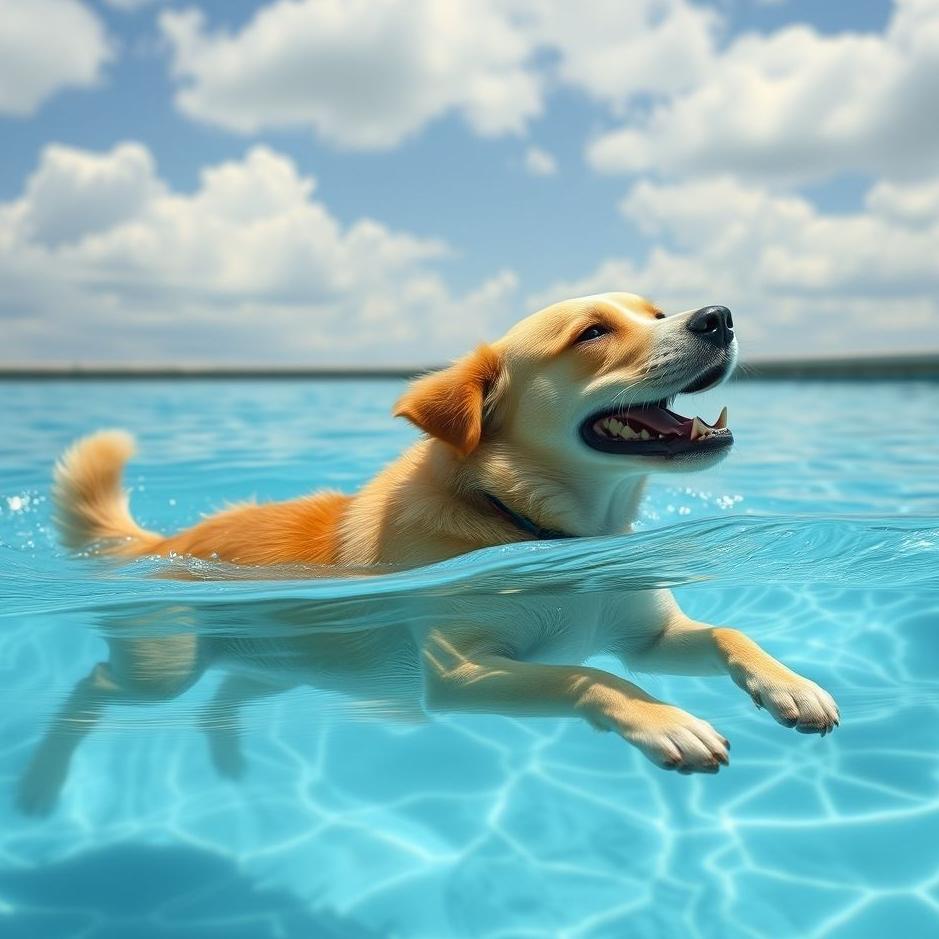 Dream : A dog swimming in a pool in a dream