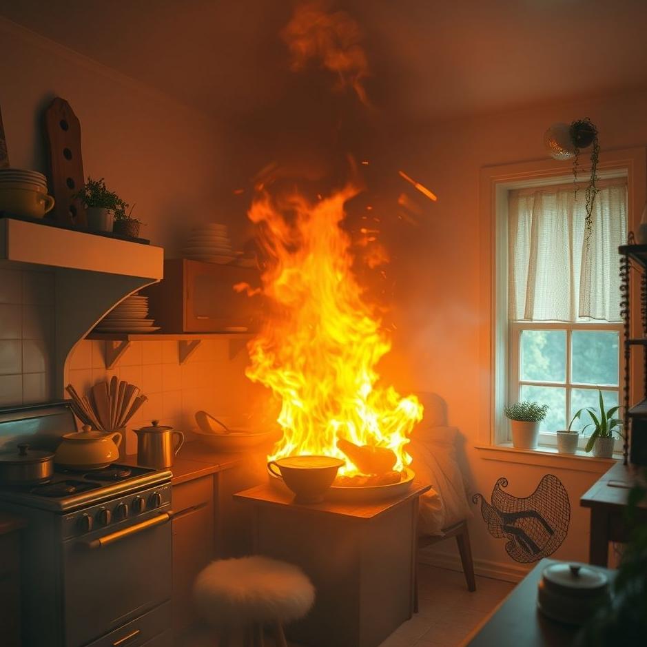 Dream Dictionary : A fire in the kitchen at home in a dream