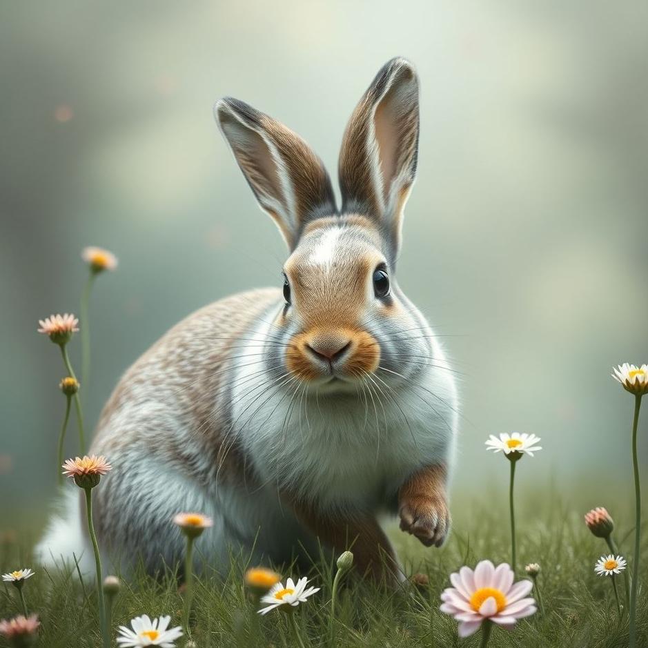 Dream : A gray and white rabbit in a dream