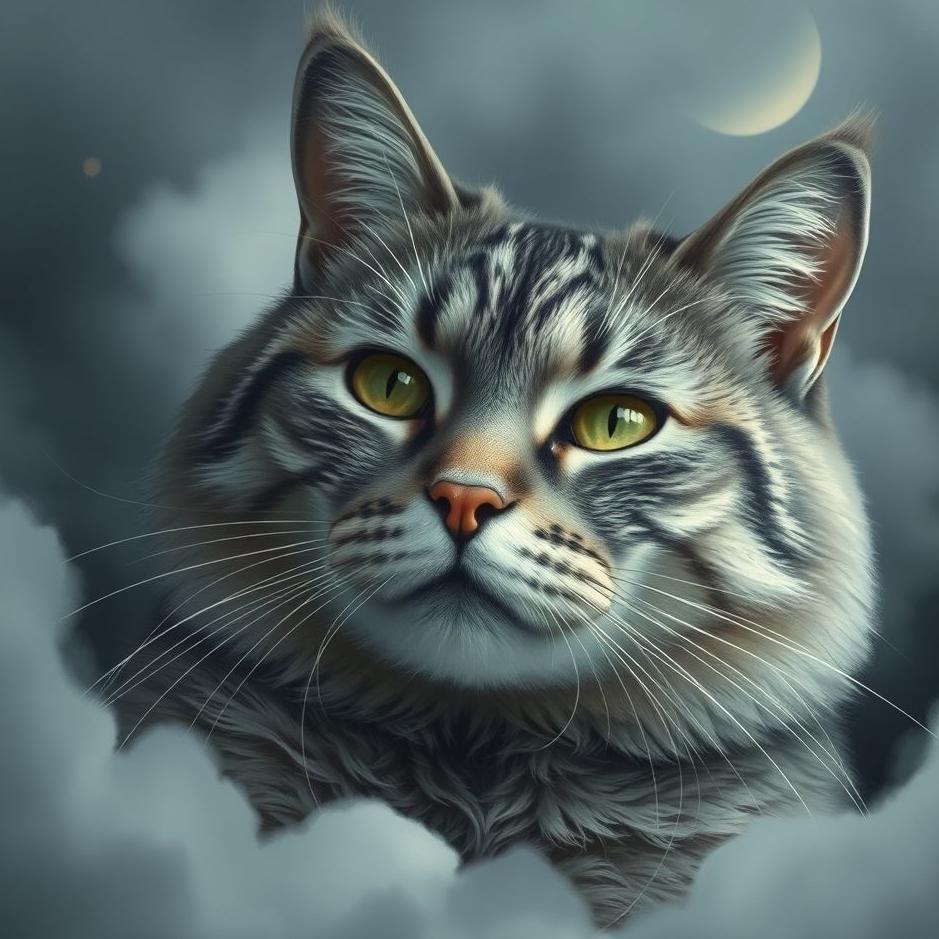 Dream : A gray big cat in a dream