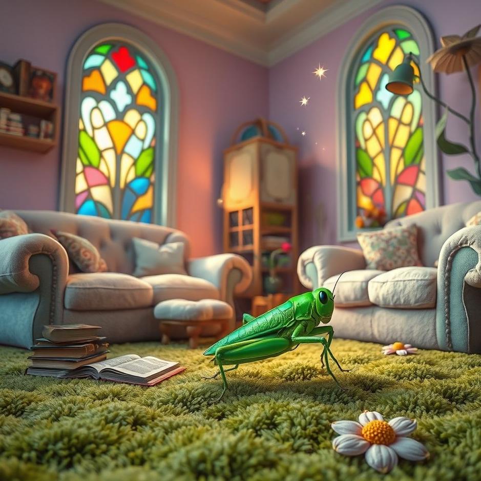 Dream : A green grasshopper at home in a dream
