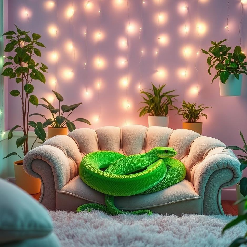 Dream : A green snake at home in a dream