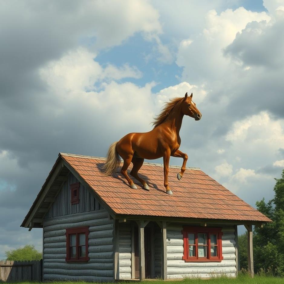 Dream : A horse on the roof of the house in a dream