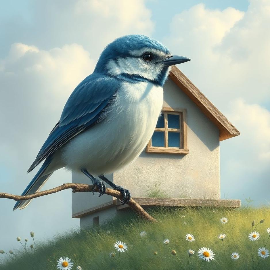 Dream : A house bird blue and white in a dream