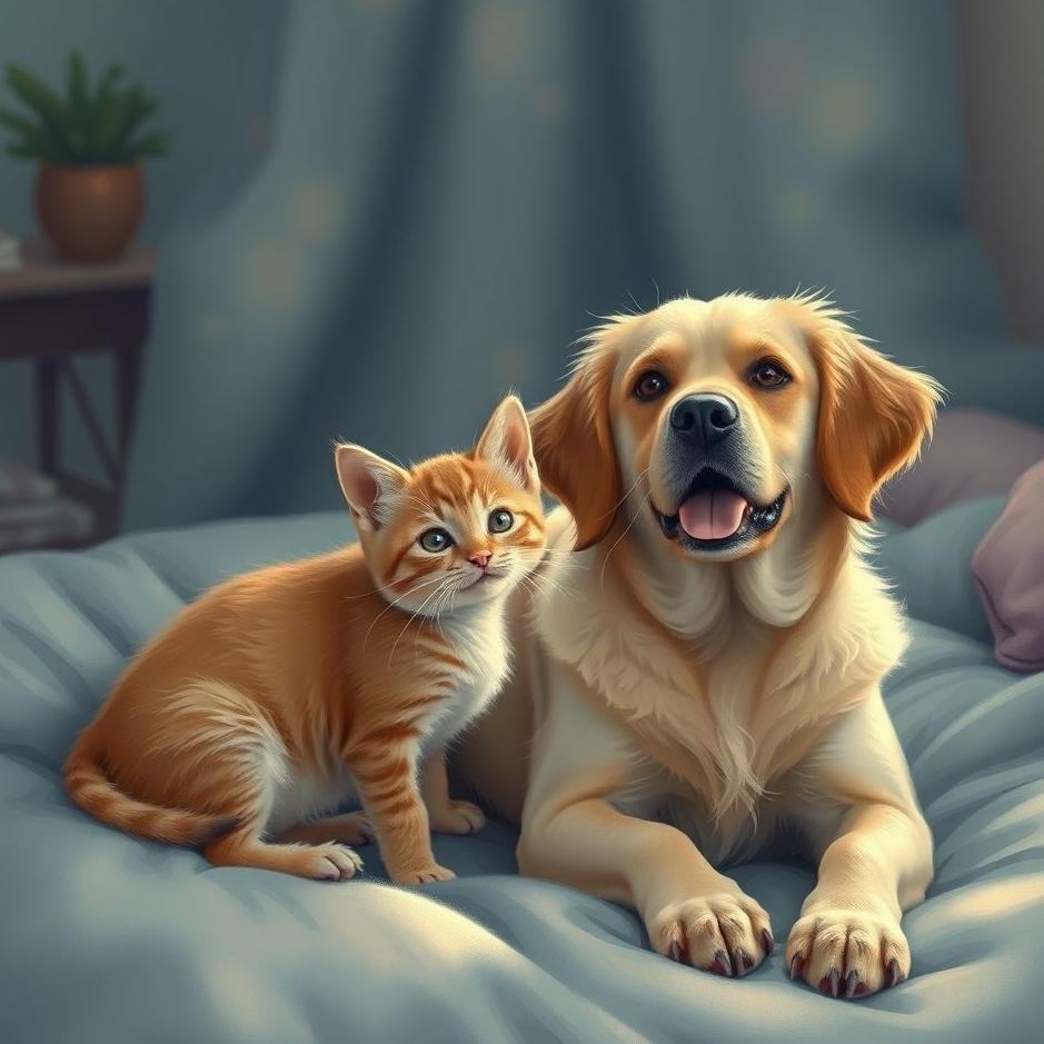 Dream : A kitten and a dog at home in a dream