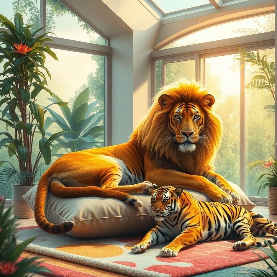 Dream : A lion and tiger at home in a dream