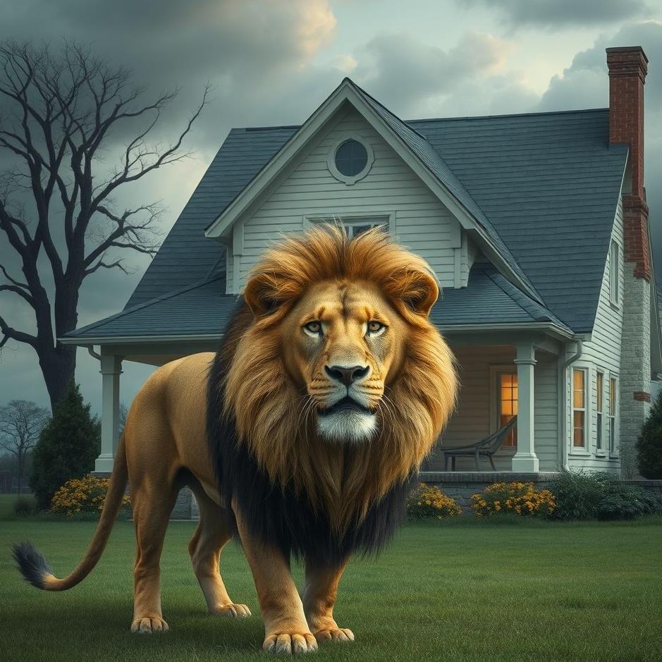Dream : A lion in front of the house in a dream