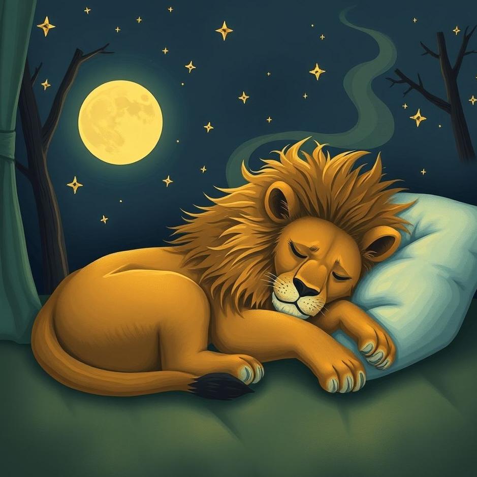 Dream : A lion sleeping at home in a dream