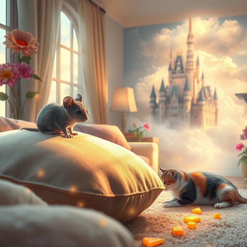 Dream : A mouse and a cat at home in a dream