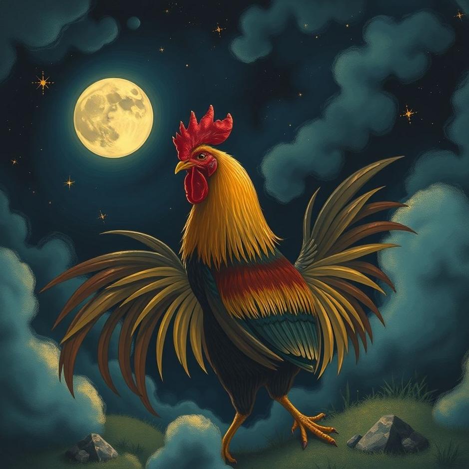 Dream : A rooster at night in a dream