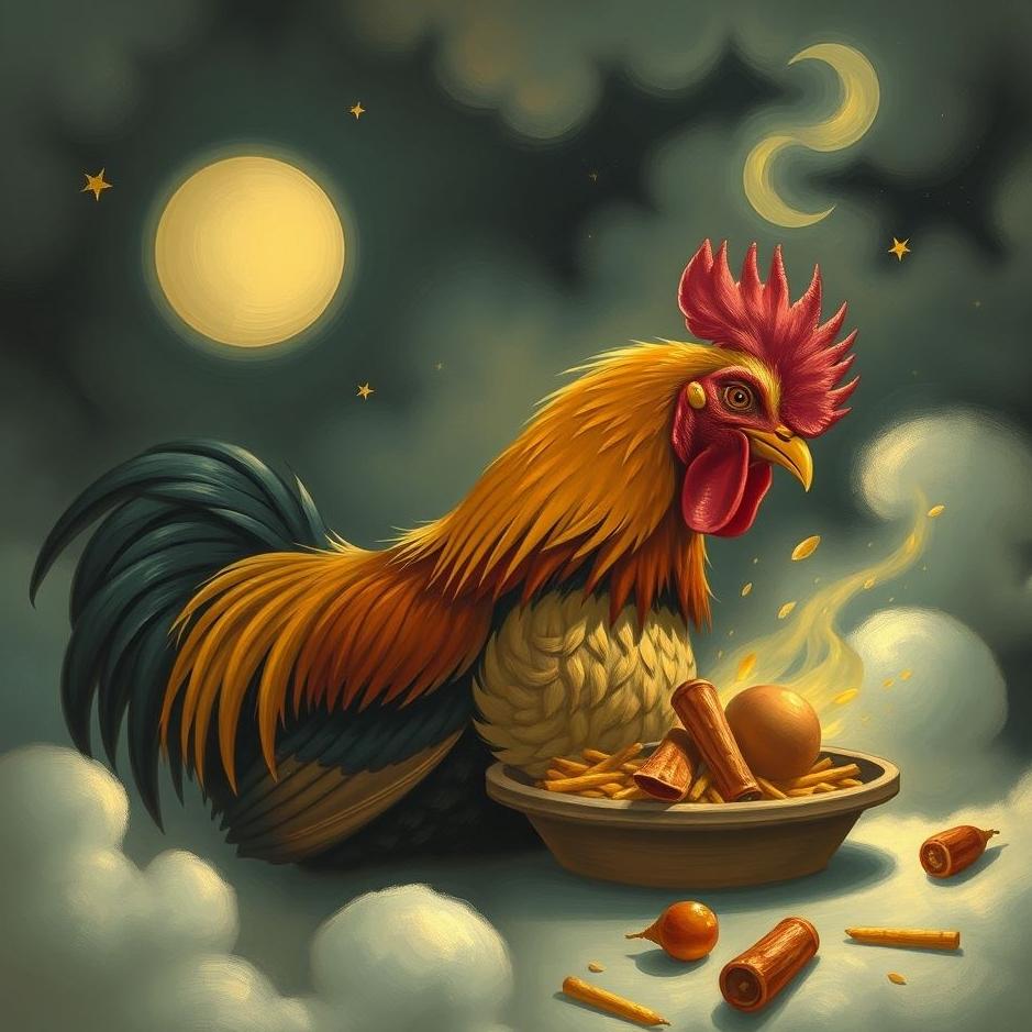 Dream : A rooster eating food in a dream