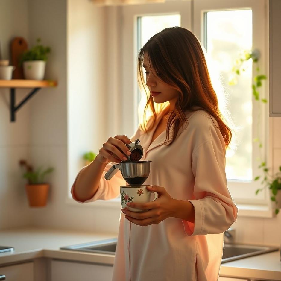 Dream : A single girl making coffee 