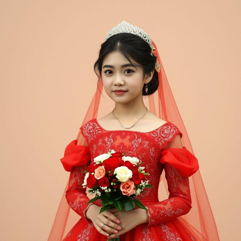 Dream : A single girl wearing a red wedding dress 