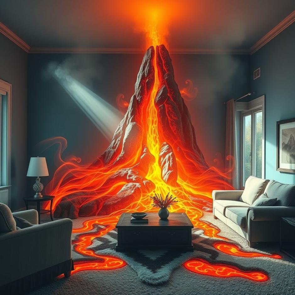 Dream : A volcano lava at home in a dream