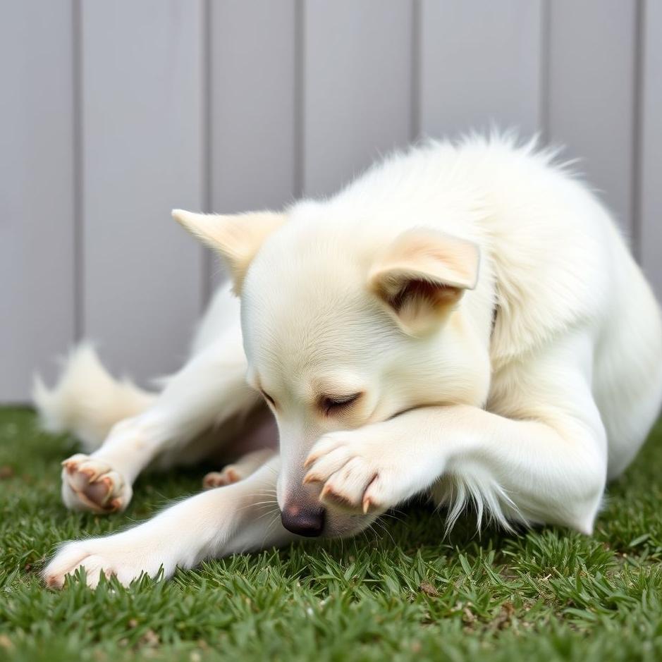 Dream : A white dog scratching 