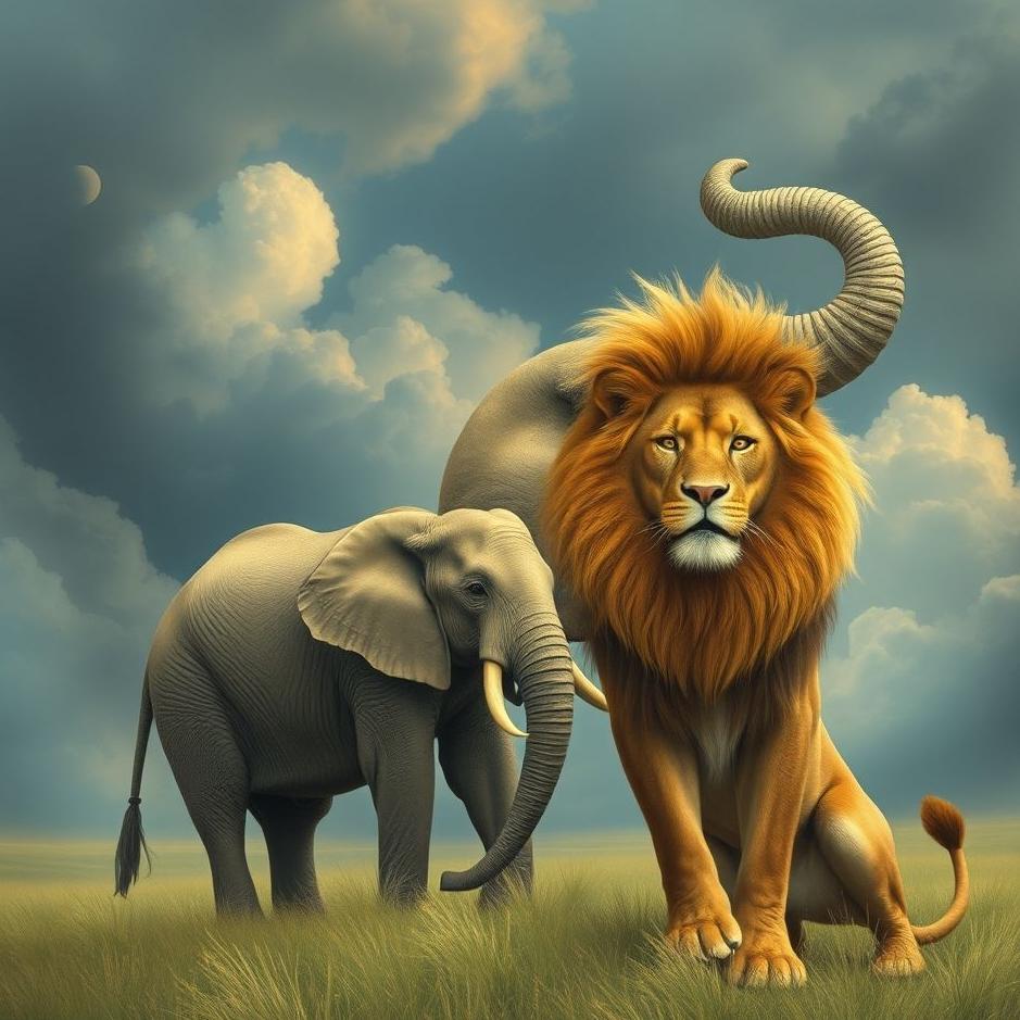 Dream : An elephant and a lion in a dream