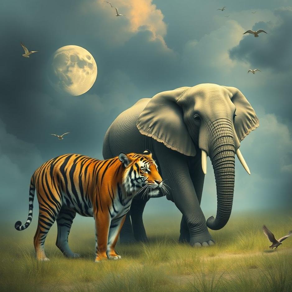 Dream : An elephant and a tiger in a dream