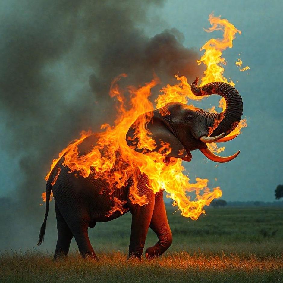Dream : An elephant burning in a dream