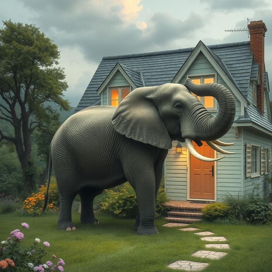Dream : An elephant in the garden of the house in a dream
