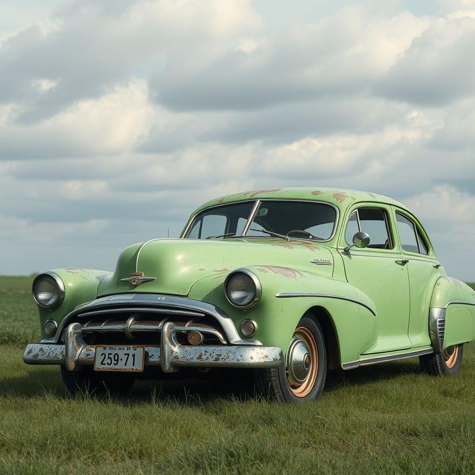 Dream : An old model green car in a dream
