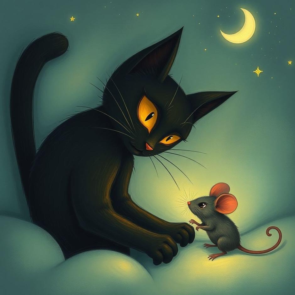 Dream : Black cat and a mouse in a dream
