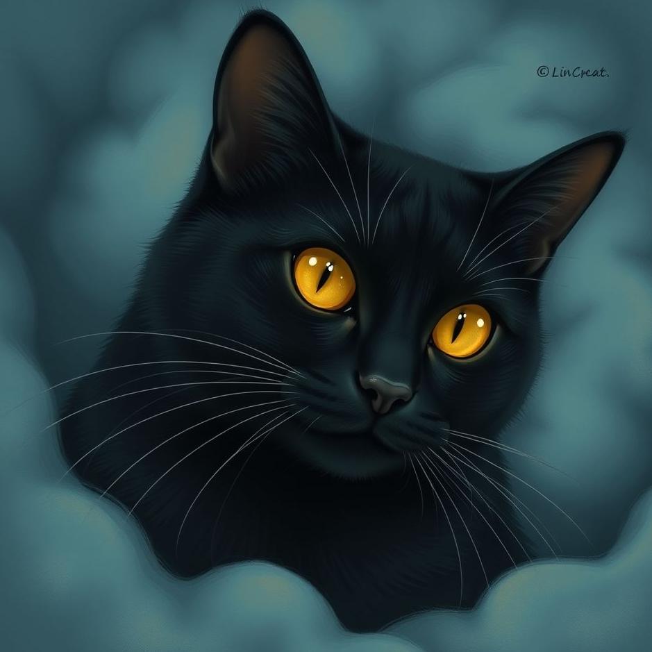 Dream : Black cat with yellow eyes in a dream