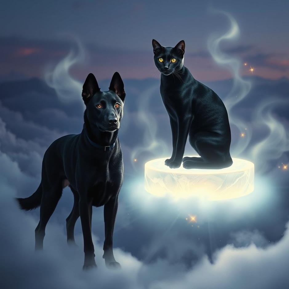 Dream : Black dog and a cat in a dream