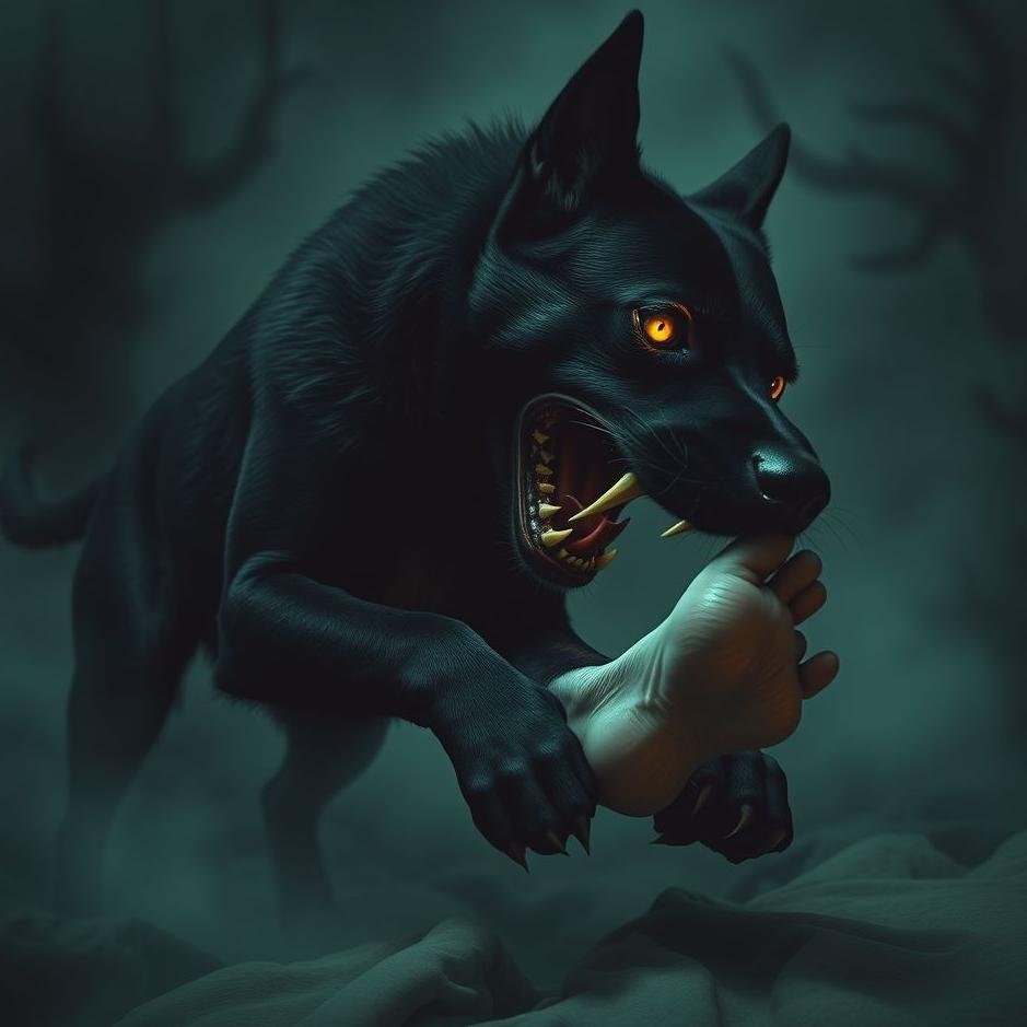 Dream : Black dog biting your foot in a dream