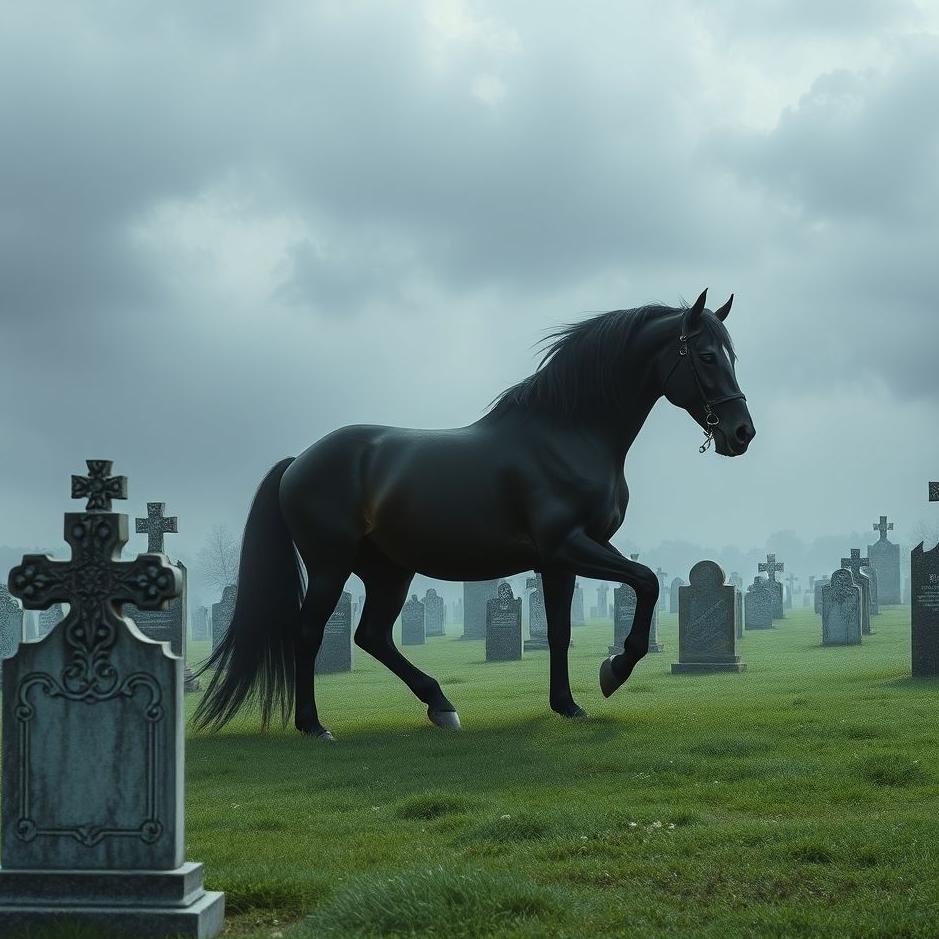 Dream : Black horse in a cemetery in a dream