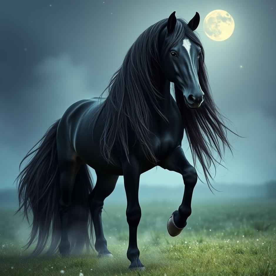 Dream : Black long-maned horse in a dream
