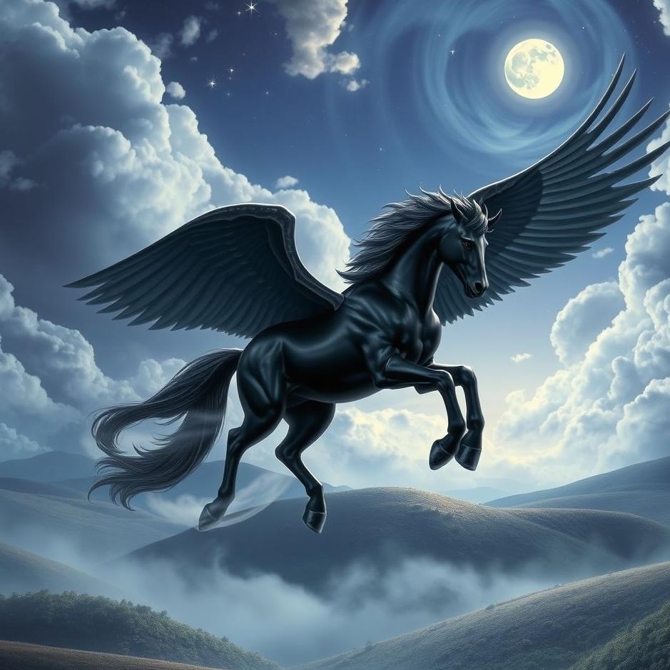 Dream : Black pegasus in a dream