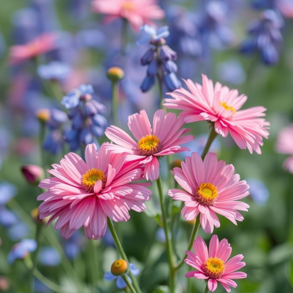 Dream : Blue and pink flowers in a dream