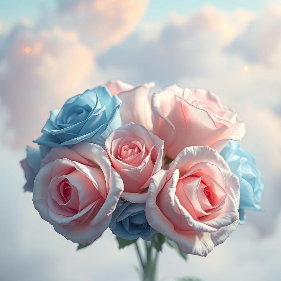 Dream : Blue and pink roses in a dream