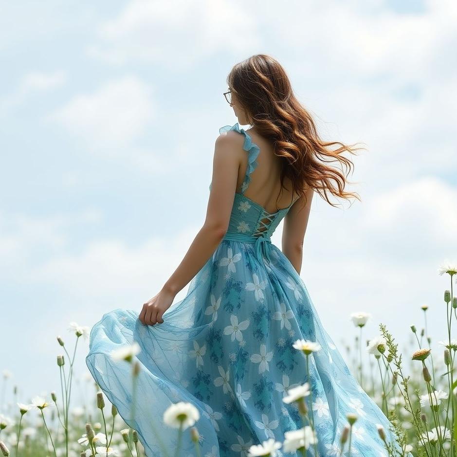 Dream : Blue flowered dress in a dream