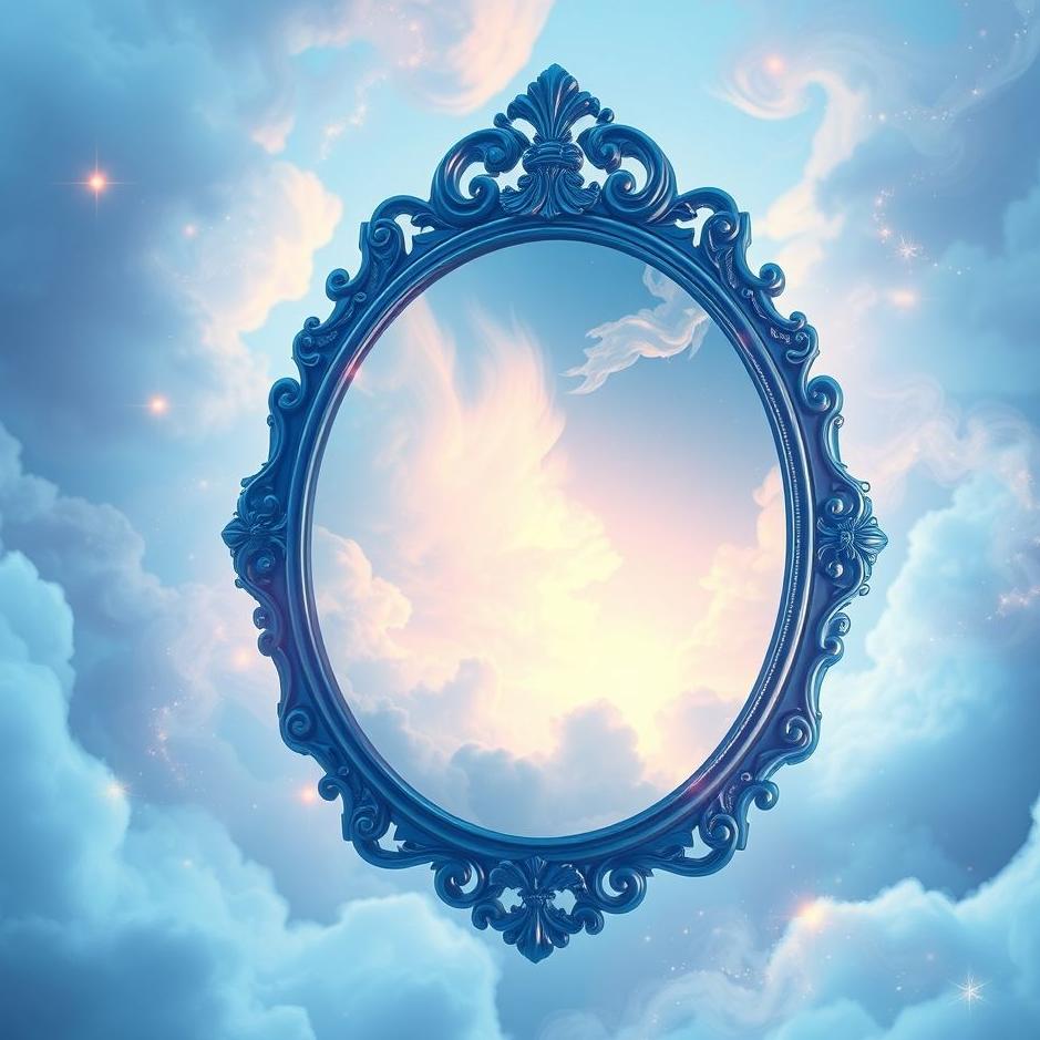 Dream : Blue-framed mirror in a dream