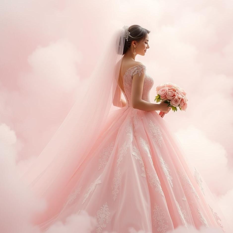 Dream : Bride in a pink wedding dress in a dream