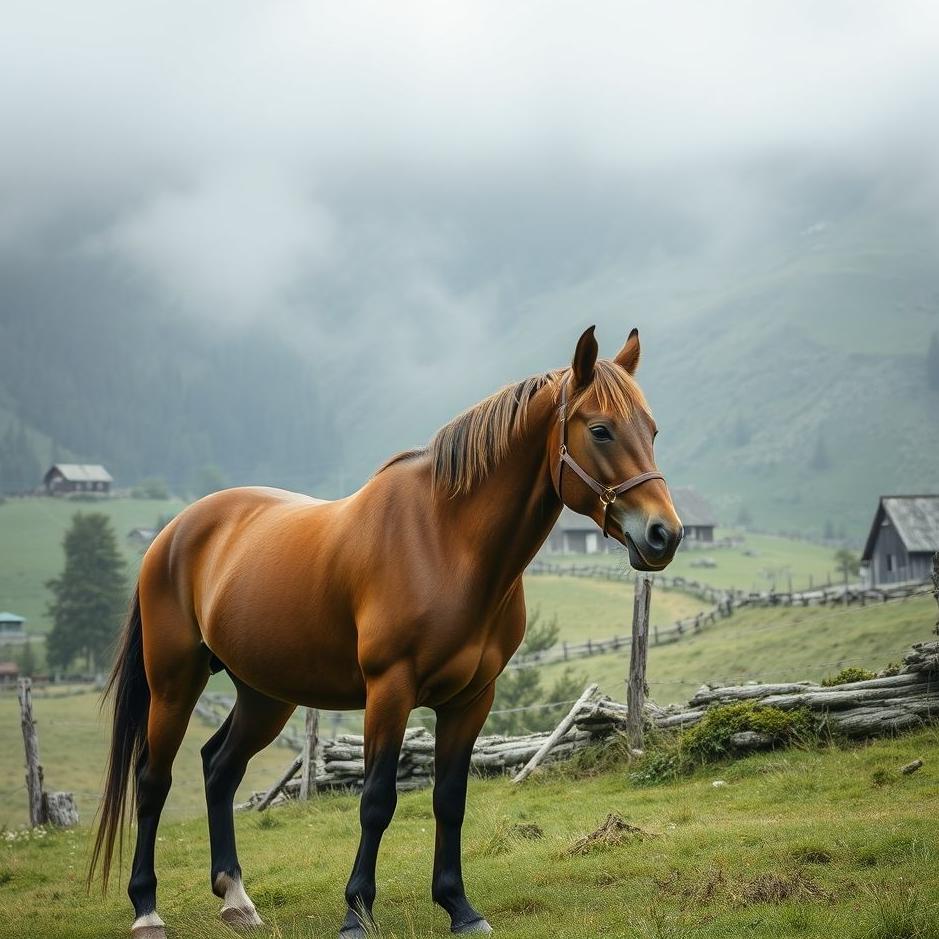 Dream : Brown horse in a village in a dream