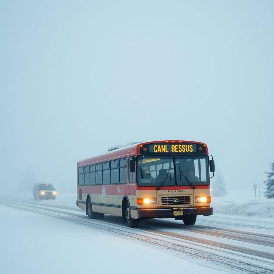 Dream : Bus on a snowy road in a dream