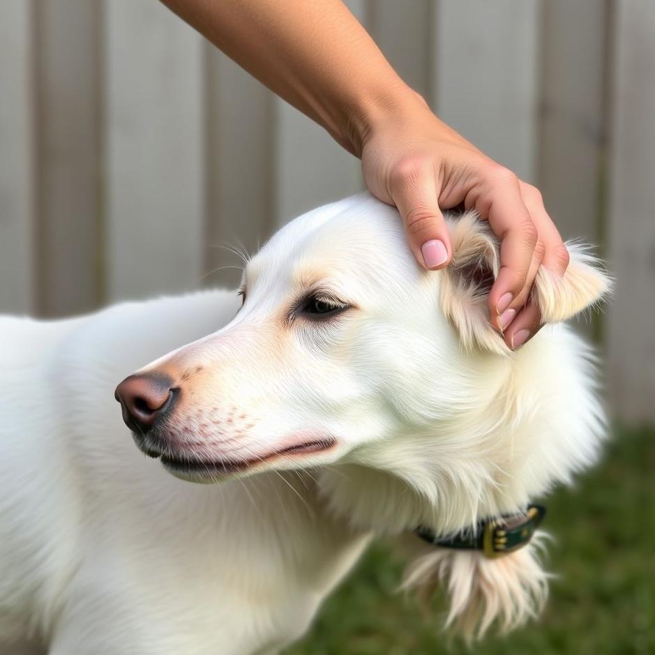 Dream : Caressing the white dog's head 
