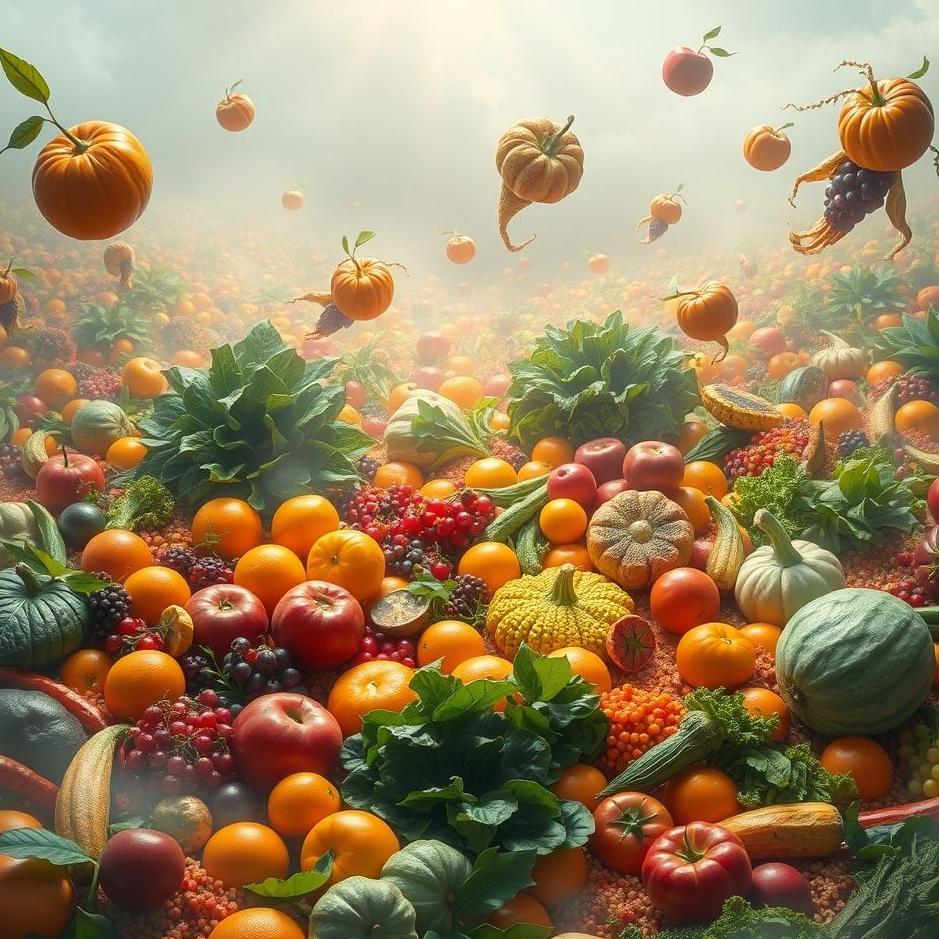 Dream : Carpet of vegetables and fruits in a dream